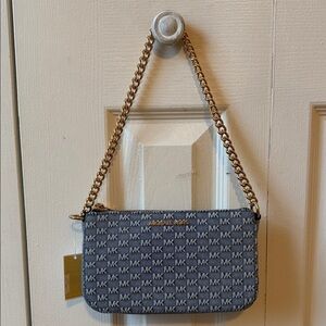 Michael Kors Navy Logo Mini Shoulder Bag with Gold Chain